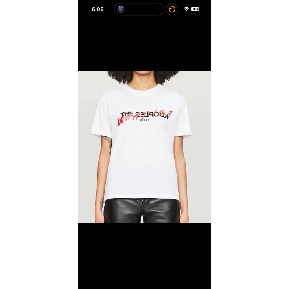 The Kooples Paris White "What Is?" Graphic Crewneck Tee T-Shirt EU Size 4 NWT$95